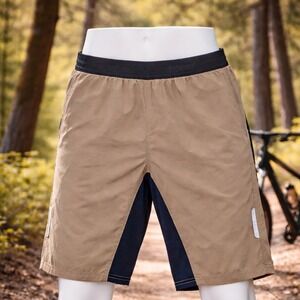 Aero Tech Designs Mens Shorty MTB Mountain Bike Shorts Tan Black Padded Medium